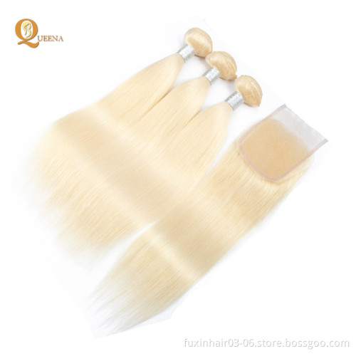 613 Blonde Color Human Hair Weave Human Hair Extension With Closure Blonde Hair Bundles